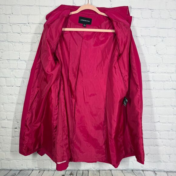London Fog Trench Coat Womens Large Hot Pink Lined Classic Retro Longline Jacket - Picture 10 of 14